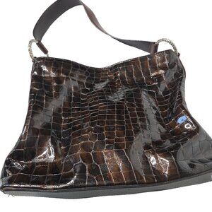 Brighton Women's Share Patent Leather Croc Embossed Bronze Purse